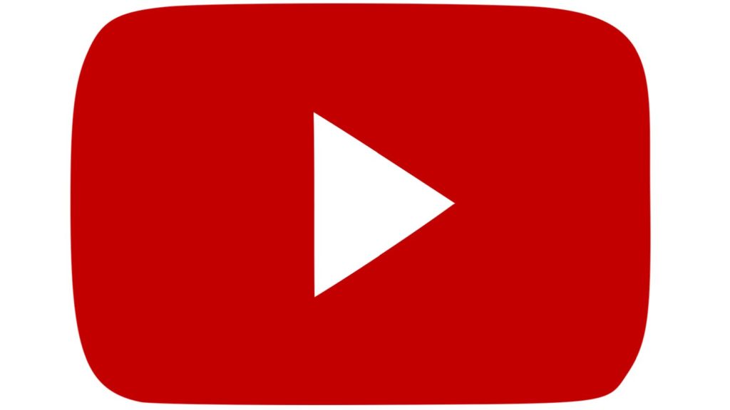 A red and white play button with an arrow.