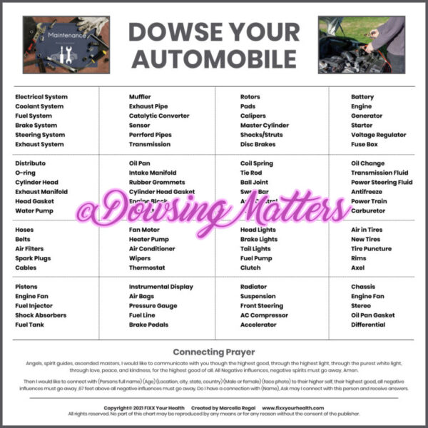 A poster with the words dowse your automobile written in pink.